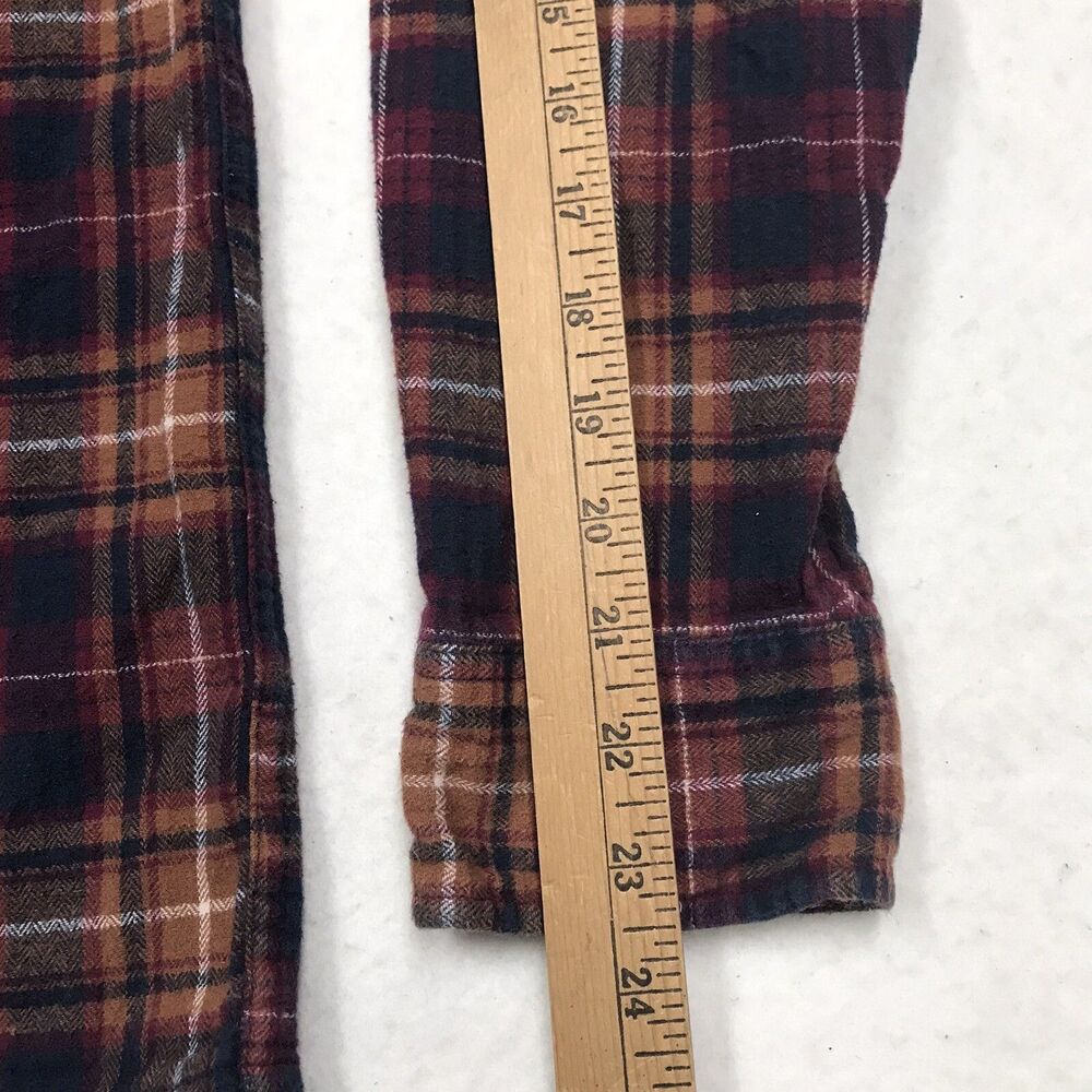 EDDIE BAUER Flannel Shirt Men M Ocher Cranberry Plaid Outdoor Autumn Grunge Gorp - Picture 12 of 16